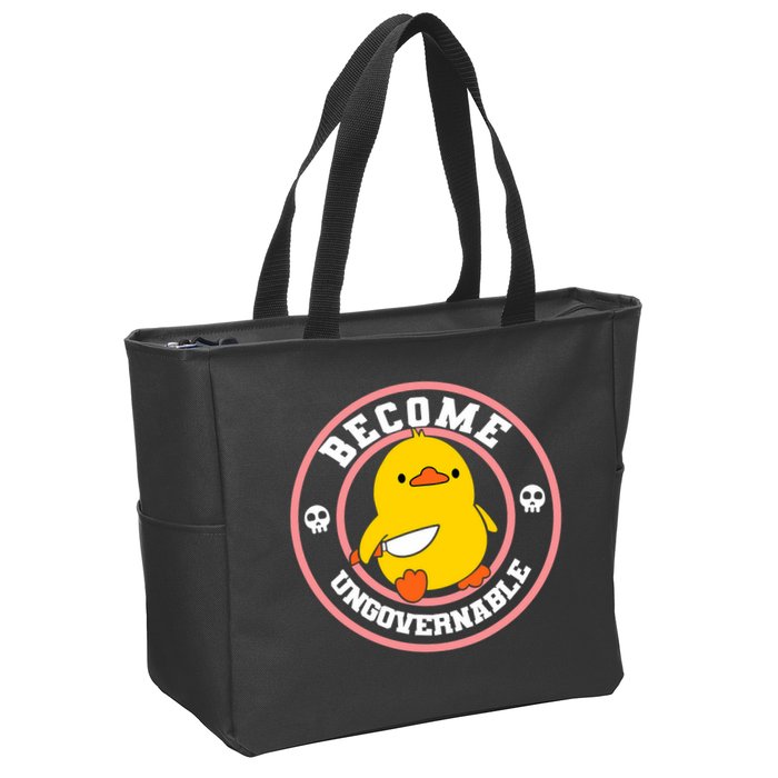 Become Ungovernable Funny Duck Knife Funny Duck Meme Quote  Zip Tote Bag