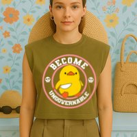 Become Ungovernable Funny Duck Knife Funny Duck Meme Quote  Garment-Dyed Women's Muscle Tee
