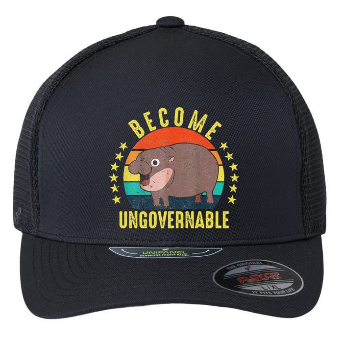 Become Ungovernable Funny Baby Hippo Moo Deng Funny Saying Flexfit Unipanel Trucker Cap