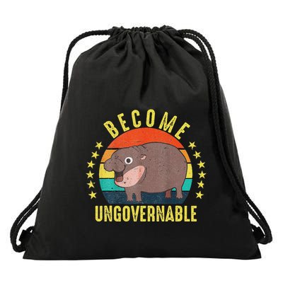 Become Ungovernable Funny Baby Hippo Moo Deng Funny Saying Drawstring Bag