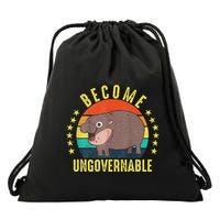 Become Ungovernable Funny Baby Hippo Moo Deng Funny Saying Drawstring Bag