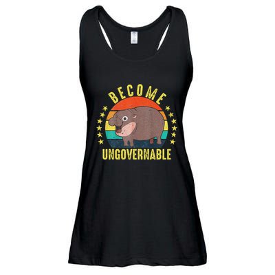 Become Ungovernable Funny Baby Hippo Moo Deng Funny Saying Ladies Essential Flowy Tank