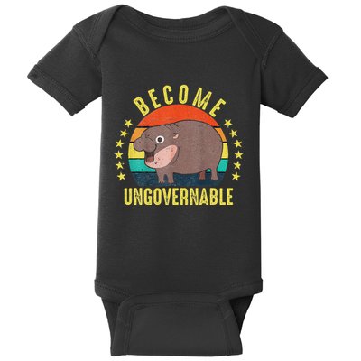 Become Ungovernable Funny Baby Hippo Moo Deng Funny Saying Baby Bodysuit