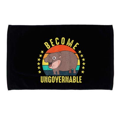 Become Ungovernable Funny Baby Hippo Moo Deng Funny Saying Microfiber Hand Towel