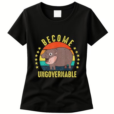 Become Ungovernable Funny Baby Hippo Moo Deng Funny Saying Womens T-Shirt