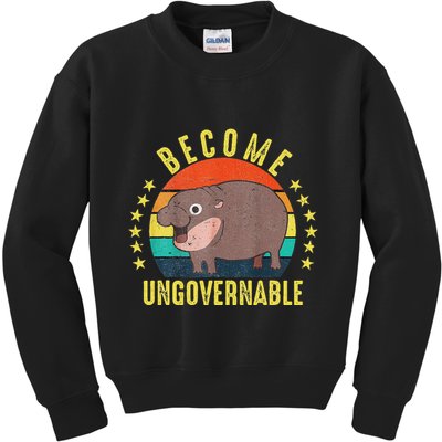 Become Ungovernable Funny Baby Hippo Moo Deng Funny Saying Kids Sweatshirt