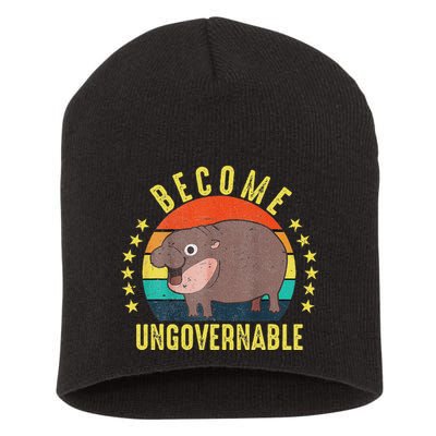 Become Ungovernable Funny Baby Hippo Moo Deng Funny Saying Short Acrylic Beanie