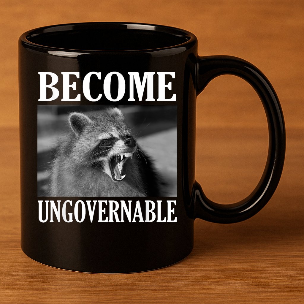 Become Ungovernable Funny Raccoon Face Meme 11oz C Handle Ceramic Mug