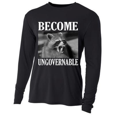 Become Ungovernable Funny Raccoon Face Meme Cooling Performance Long Sleeve Crew