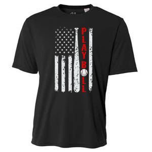 Baseball Usa Flag Ball And Bat Play Ball Softball Baseball Cooling Performance Crew T-Shirt