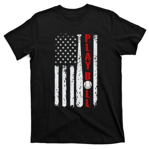 Baseball Usa Flag Ball And Bat Play Ball Softball Baseball T-Shirt