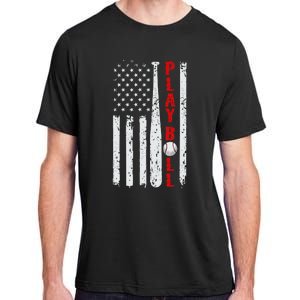 Baseball Usa Flag Ball And Bat Play Ball Softball Baseball Adult ChromaSoft Performance T-Shirt