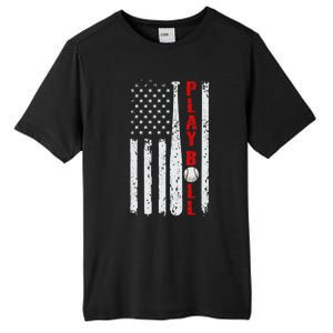 Baseball Usa Flag Ball And Bat Play Ball Softball Baseball Tall Fusion ChromaSoft Performance T-Shirt