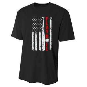 Baseball Usa Flag Ball And Bat Play Ball Softball Baseball Performance Sprint T-Shirt