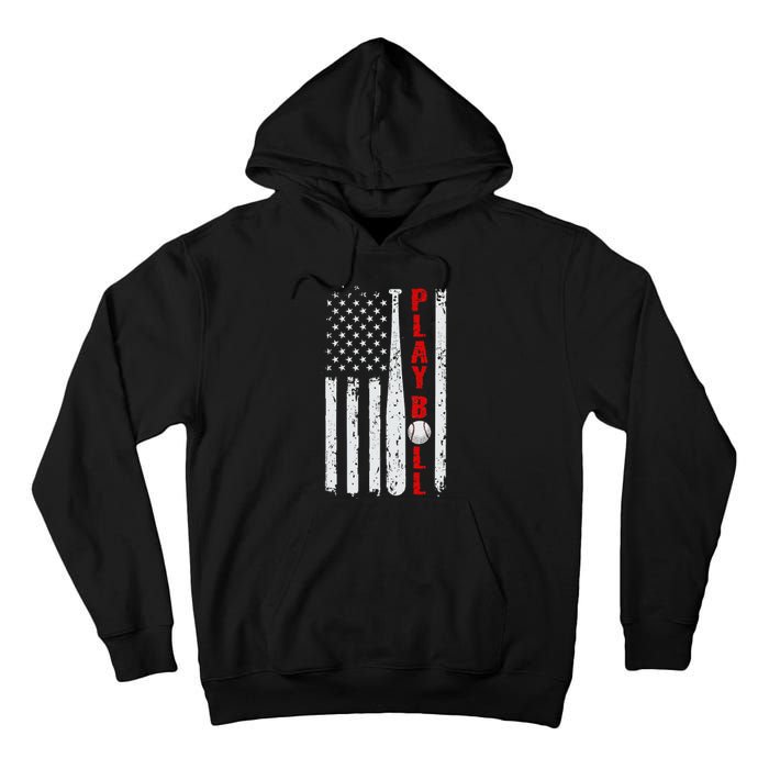 Baseball Usa Flag Ball And Bat Play Ball Softball Baseball Tall Hoodie