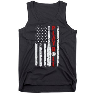 Baseball Usa Flag Ball And Bat Play Ball Softball Baseball Tank Top