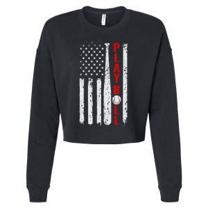 Baseball Usa Flag Ball And Bat Play Ball Softball Baseball Cropped Pullover Crew