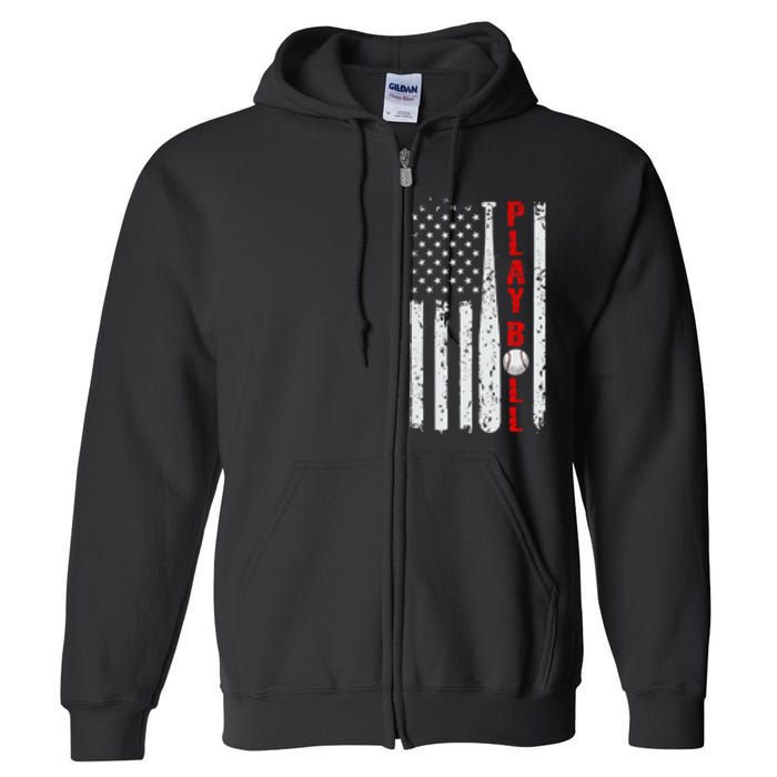 Baseball Usa Flag Ball And Bat Play Ball Softball Baseball Full Zip Hoodie