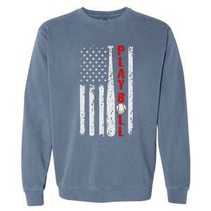 Baseball Usa Flag Ball And Bat Play Ball Softball Baseball Garment-Dyed Sweatshirt