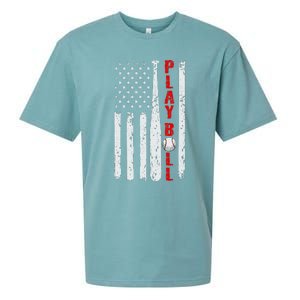 Baseball Usa Flag Ball And Bat Play Ball Softball Baseball Sueded Cloud Jersey T-Shirt