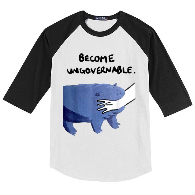 Become Ungovernable Funny Baby Hippo Moo Deng Funny Saying Kids Colorblock Raglan Jersey