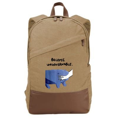 Become Ungovernable Funny Baby Hippo Moo Deng Funny Saying Cotton Canvas Backpack
