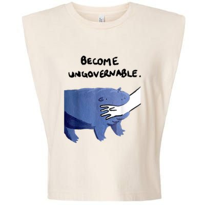 Become Ungovernable Funny Baby Hippo Moo Deng Funny Saying Garment-Dyed Women's Muscle Tee