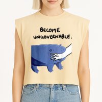 Become Ungovernable Funny Baby Hippo Moo Deng Funny Saying Garment-Dyed Women's Muscle Tee
