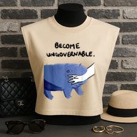 Become Ungovernable Funny Baby Hippo Moo Deng Funny Saying Garment-Dyed Women's Muscle Tee