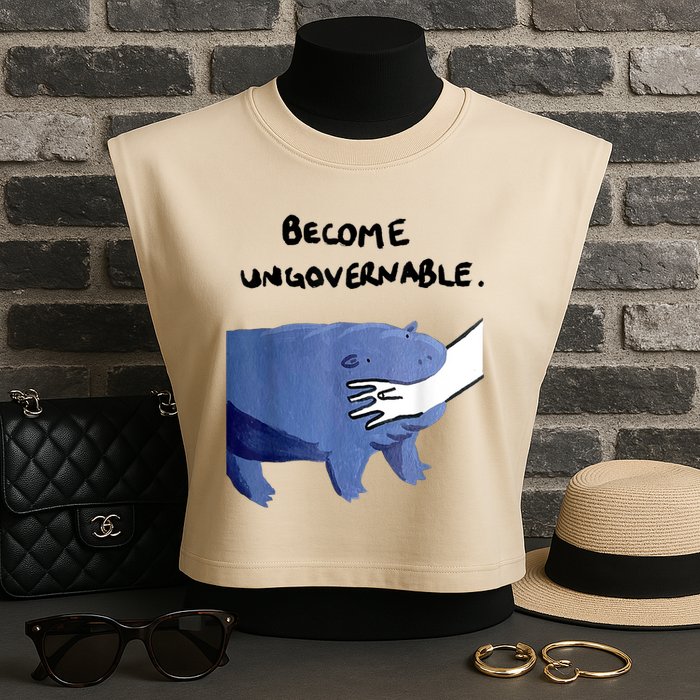 Become Ungovernable Funny Baby Hippo Moo Deng Funny Saying Garment-Dyed Women's Muscle Tee