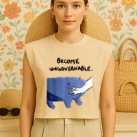 Become Ungovernable Funny Baby Hippo Moo Deng Funny Saying Garment-Dyed Women's Muscle Tee