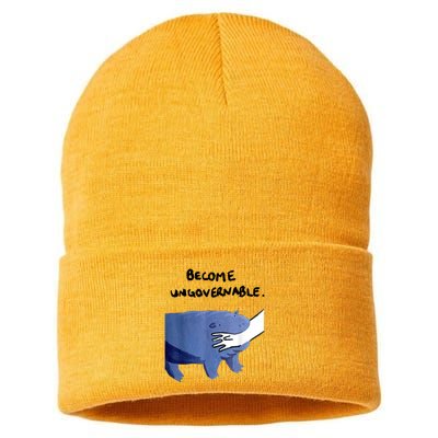 Become Ungovernable Funny Baby Hippo Moo Deng Funny Saying Sustainable Knit Beanie