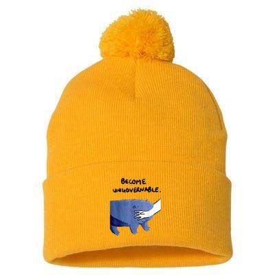 Become Ungovernable Funny Baby Hippo Moo Deng Funny Saying Pom Pom 12in Knit Beanie