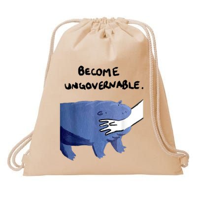 Become Ungovernable Funny Baby Hippo Moo Deng Funny Saying Drawstring Bag