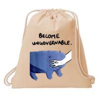 Become Ungovernable Funny Baby Hippo Moo Deng Funny Saying Drawstring Bag