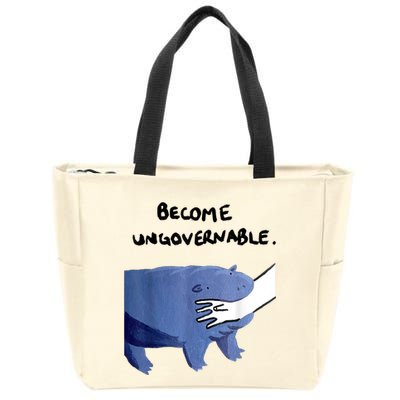 Become Ungovernable Funny Baby Hippo Moo Deng Funny Saying Zip Tote Bag