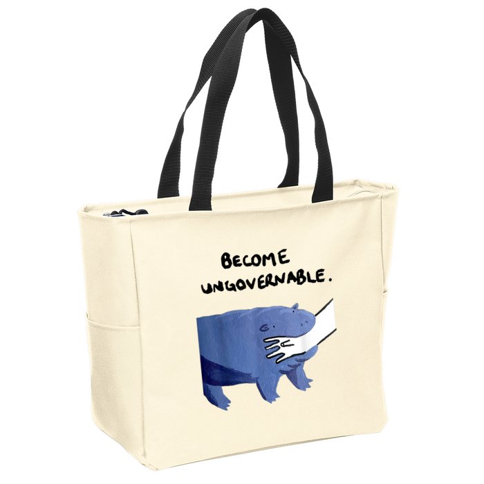 Become Ungovernable Funny Baby Hippo Moo Deng Funny Saying Zip Tote Bag