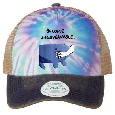 Become Ungovernable Funny Baby Hippo Moo Deng Funny Saying Legacy Tie Dye Trucker Hat