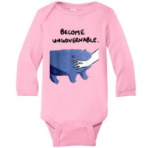 Become Ungovernable Funny Baby Hippo Moo Deng Funny Saying Baby Long Sleeve Bodysuit