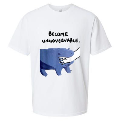 Become Ungovernable Funny Baby Hippo Moo Deng Funny Saying Sueded Cloud Jersey T-Shirt