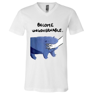 Become Ungovernable Funny Baby Hippo Moo Deng Funny Saying V-Neck T-Shirt