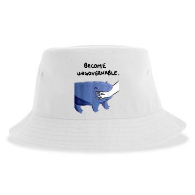 Become Ungovernable Funny Baby Hippo Moo Deng Funny Saying Sustainable Bucket Hat