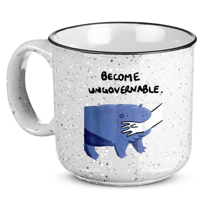 Become Ungovernable Funny Baby Hippo Moo Deng Funny Saying 15oz Campfire Ceramic Mug