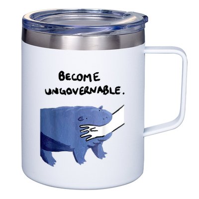 Become Ungovernable Funny Baby Hippo Moo Deng Funny Saying 12oz Stainless Steel Coffee Mug