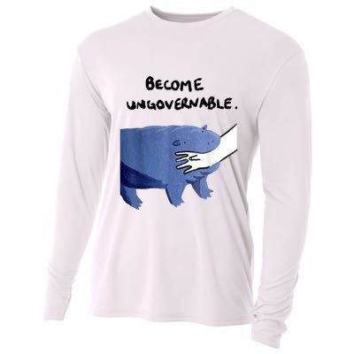 Become Ungovernable Funny Baby Hippo Moo Deng Funny Saying Cooling Performance Long Sleeve Crew
