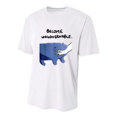 Become Ungovernable Funny Baby Hippo Moo Deng Funny Saying Youth Performance Sprint T-Shirt