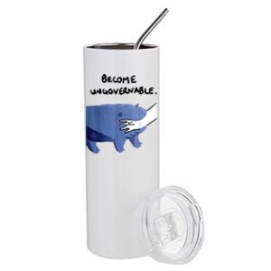 Become Ungovernable Funny Baby Hippo Moo Deng Funny Saying Stainless Steel Tumbler