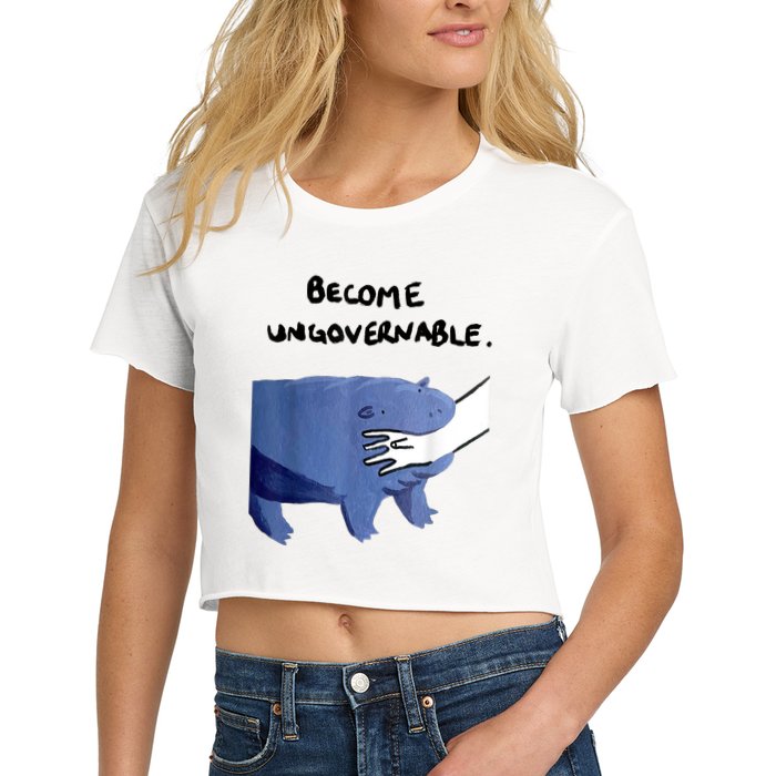 Become Ungovernable Funny Baby Hippo Moo Deng Funny Saying Crop Top