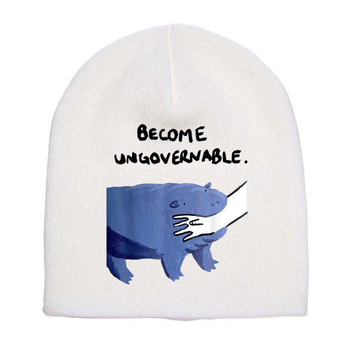 Become Ungovernable Funny Baby Hippo Moo Deng Funny Saying Short Acrylic Beanie