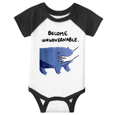 Become Ungovernable Funny Baby Hippo Moo Deng Funny Saying Infant Baby Jersey Bodysuit